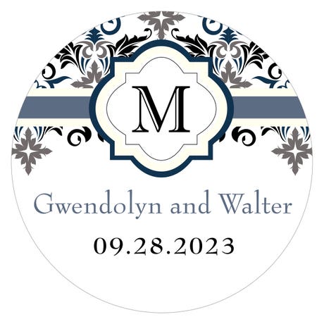Personalized 1.5" Round Favor Sticker - Lavish Monogram