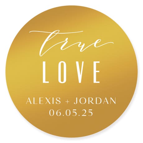 Personalized 2" Round Metallic Favor Sticker - True Love