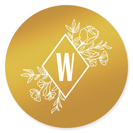 Personalized 2" Round Metallic Favor Sticker - Floral Monogram