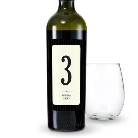 Table Number Wine Labels - Black Pinstripe