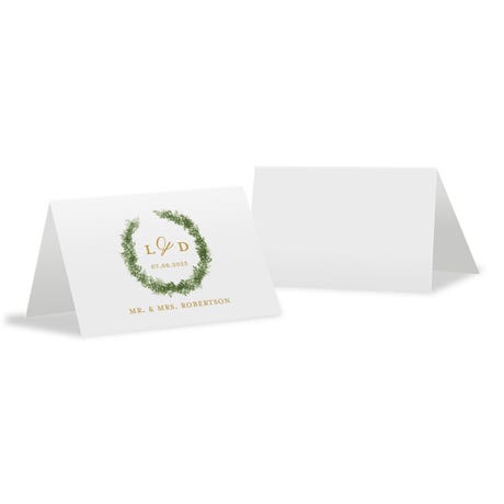 Personalized 2" x 3" Tent Place Cards - Love Wreath Initial - Pack of 10