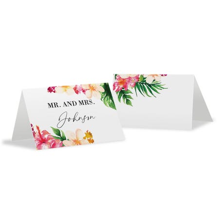 Personalized 2" x 3" Tent Place Cards - Tropical Floral - Pack of 10