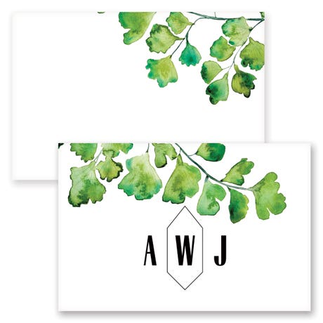 Personalized 2" x 3" Flat Place Cards - Greenery Geo Monogram - Pack of 10