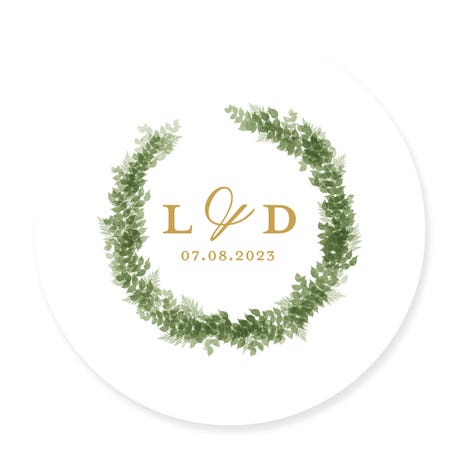 Personalized 3" Round Gift Sticker - Love Wreath Initial