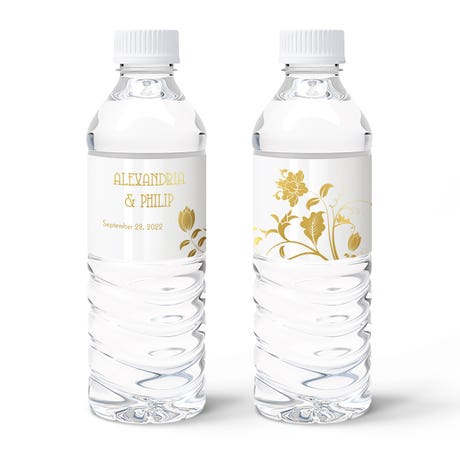 Personalized Foil Printed Water Bottle Labels - Floral Orchestra