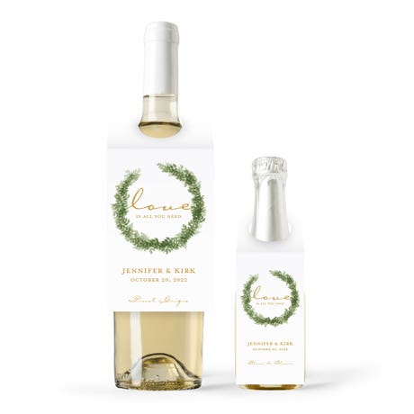 Personalized Wine Bottle Neck Hang Tags - Love Wreath