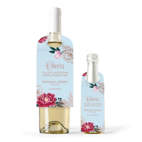 Personalized Wine Bottle Neck Hang Tags - Modern Floral