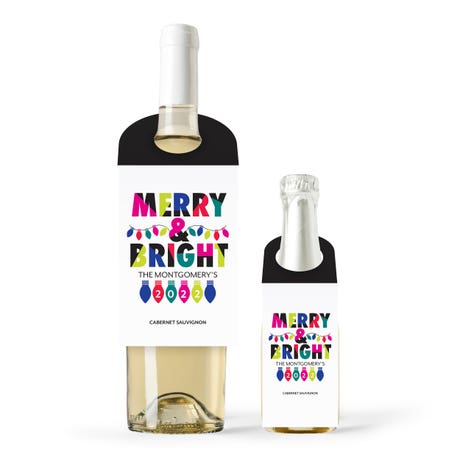 Personalized Wine Bottle Neck Hang Tags - Merry & Bright
