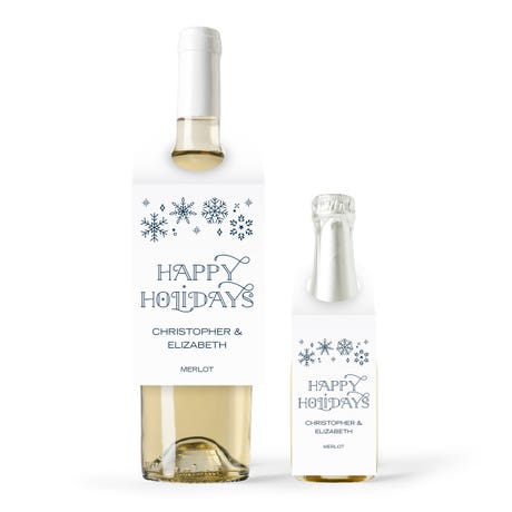 Personalized Wine Bottle Neck Hang Tags - Falling Snowflakes