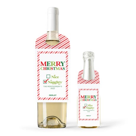 Personalized Wine Bottle Neck Hang Tags - Candy Cane Striped