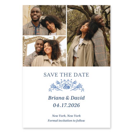 Portrait Custom Printed Multi-Photo Collage Wedding Save the Date Cards - Vintage Elegance
