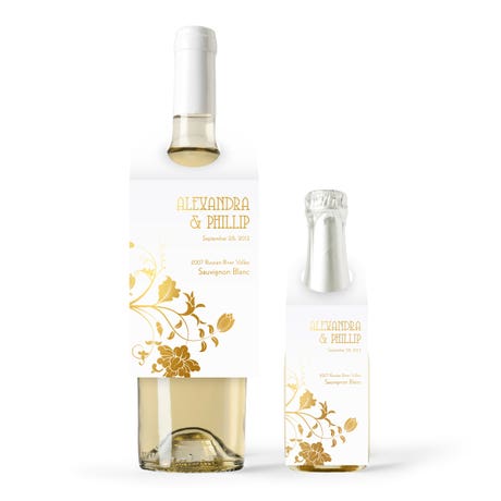 Personalized Foil Printed Wine Bottle Neck Hang Tags - Floral Orchestra
