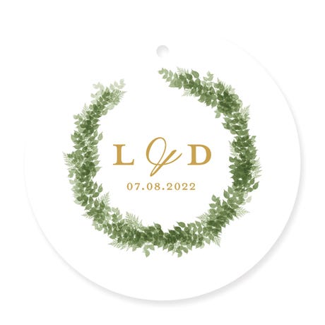 Personalized 2.5" Round Favor Tag - Love Wreath Initial