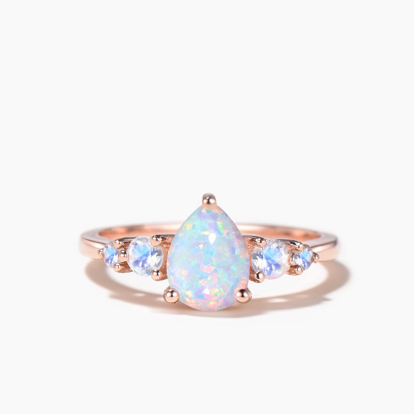 1.25ct Pear Cut White Opal Wedding Ring Moonstone Alexandrite Stacking Bridal Ring