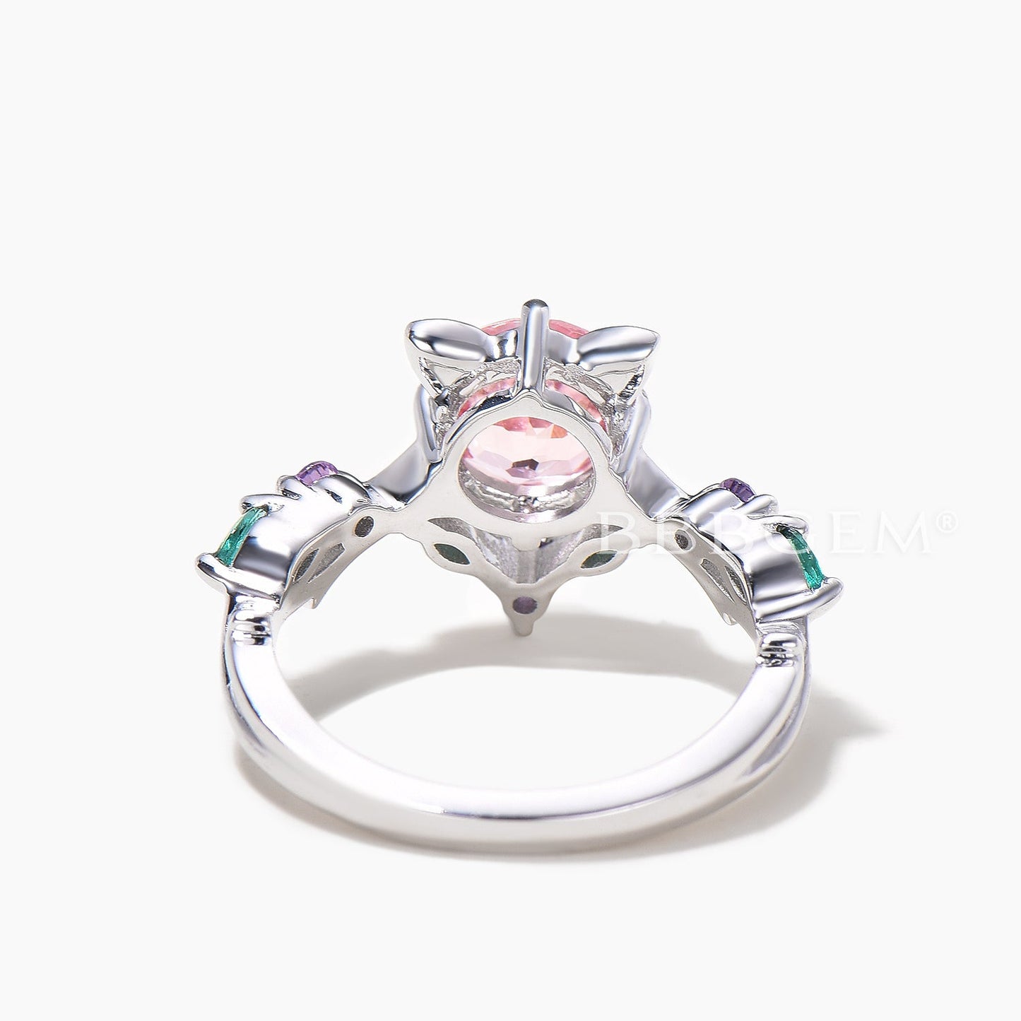 1ct Round Padparadscha Sapphire Ring Pink Sapphire Cat Design Multi-Stone Ring