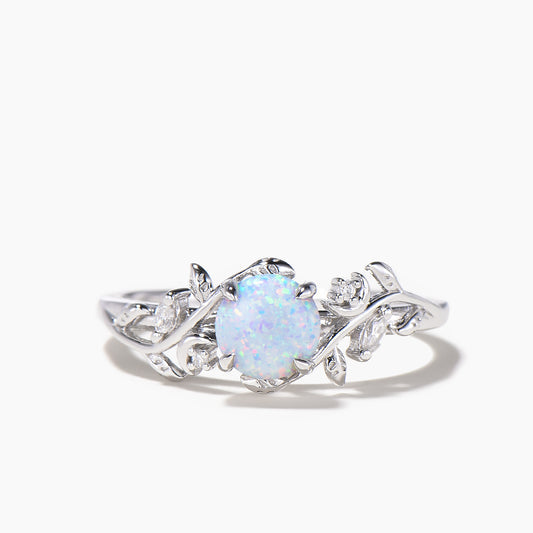 1ct Round Cut White Opal Moon Ring Diamond Nature Inspired Engagement Ring