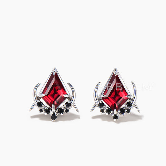 Kite Cut Natural Garnet Black Diamond Stud Earrings Moon Goithic Masonic Earrings