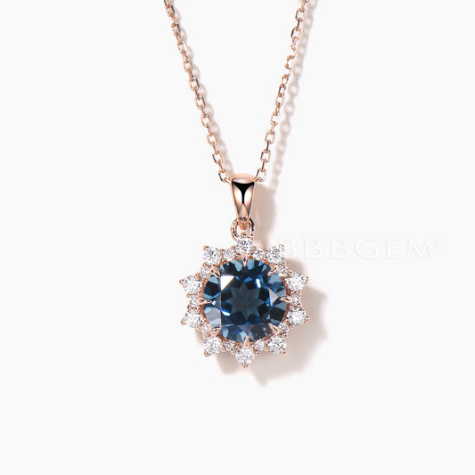 1.2CT Round Cut Natural London Blue Topaz Necklace Diamond Halo Pendant