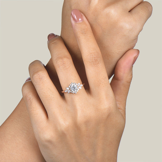 1ct Round Cut Moissanite Diamond Halo Cluster Engagement Ring Women