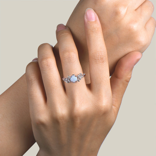 1ct Round Cut White Opal Moon Ring Diamond Nature Inspired Engagement Ring