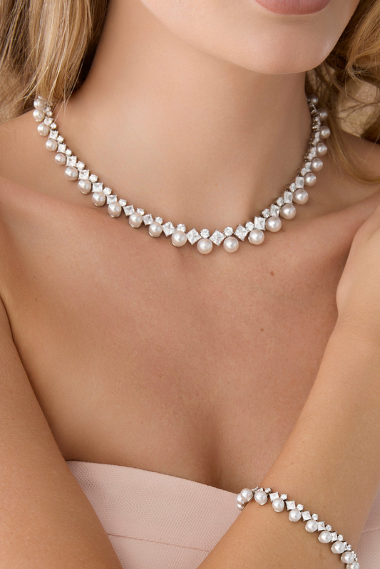 Dara Simulated Diamond And Pearl Necklace