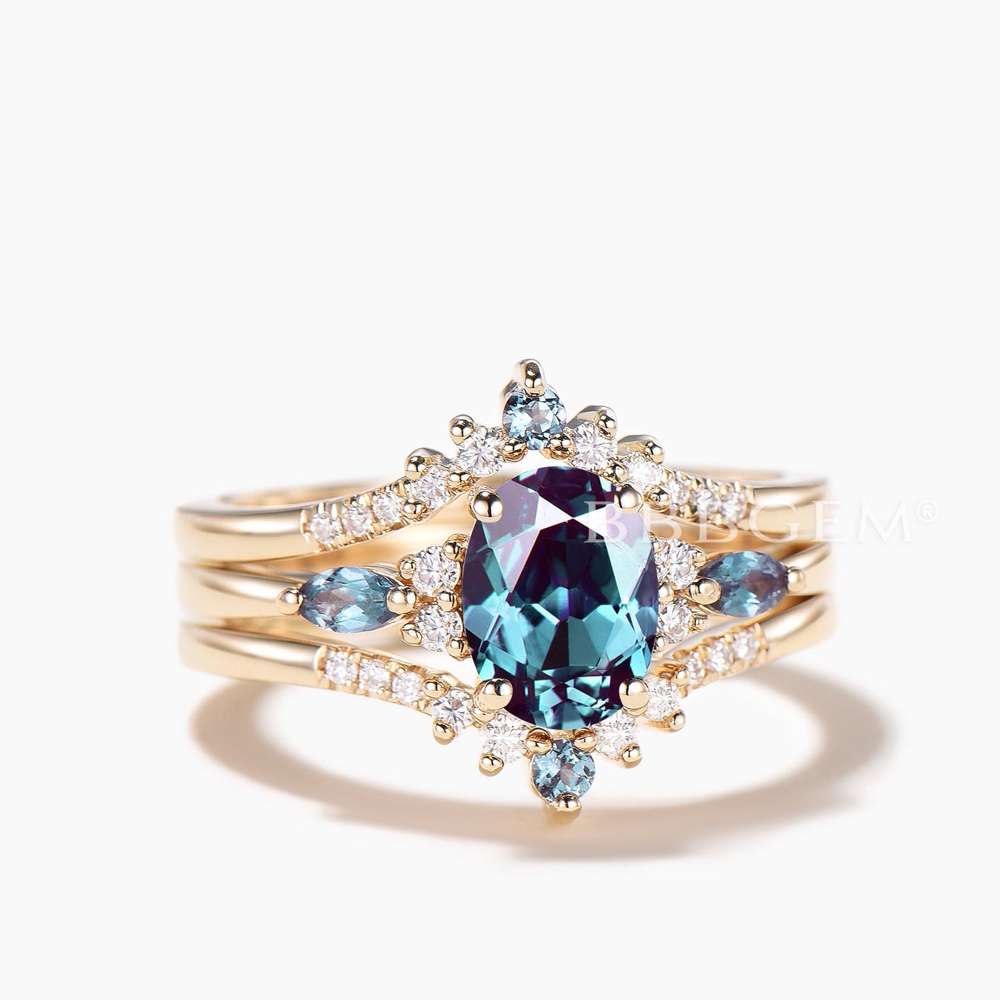1.5ct Oval Cut Color-Change Alexandrite Engagement Ring Set for Women