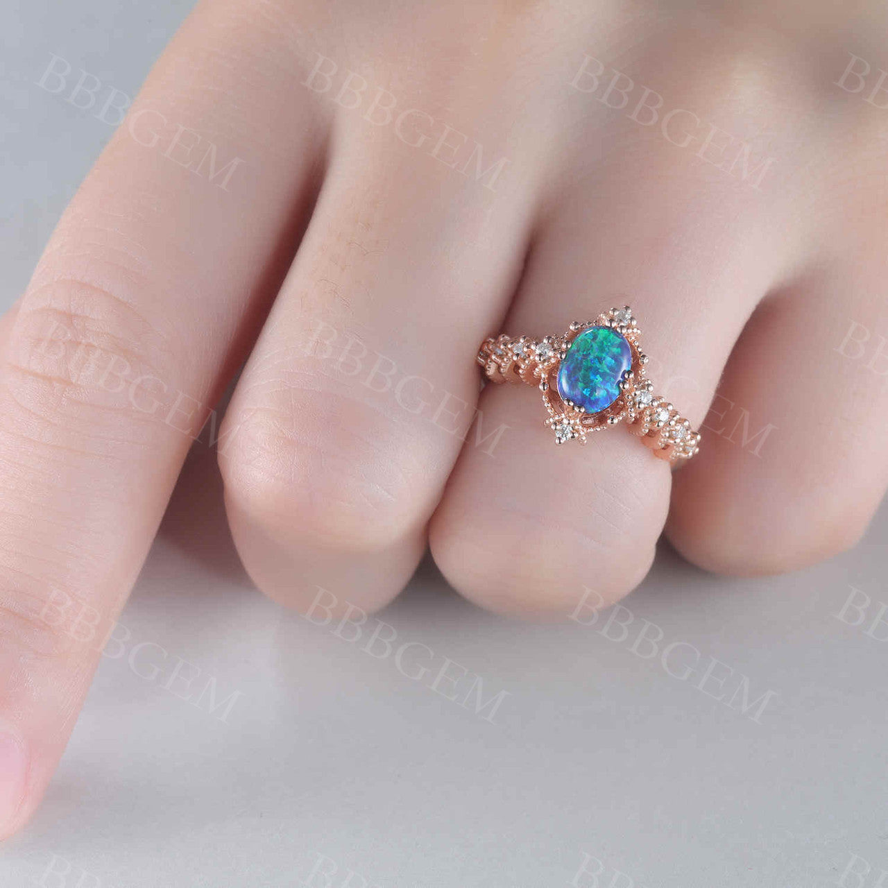 14K/18K Vintage Black Opal Engagement Ring Diamond Band Promise Jewelry
