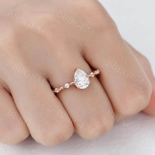 1.3CT Moissanite Engagement Ring Dainty Wedding Band in Rose Gold