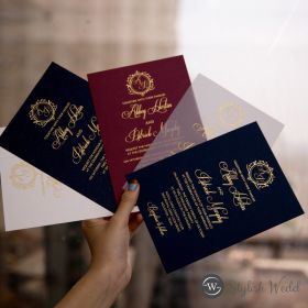 Vintage Monogram Gold Foil Wedding Invitations Swfi016