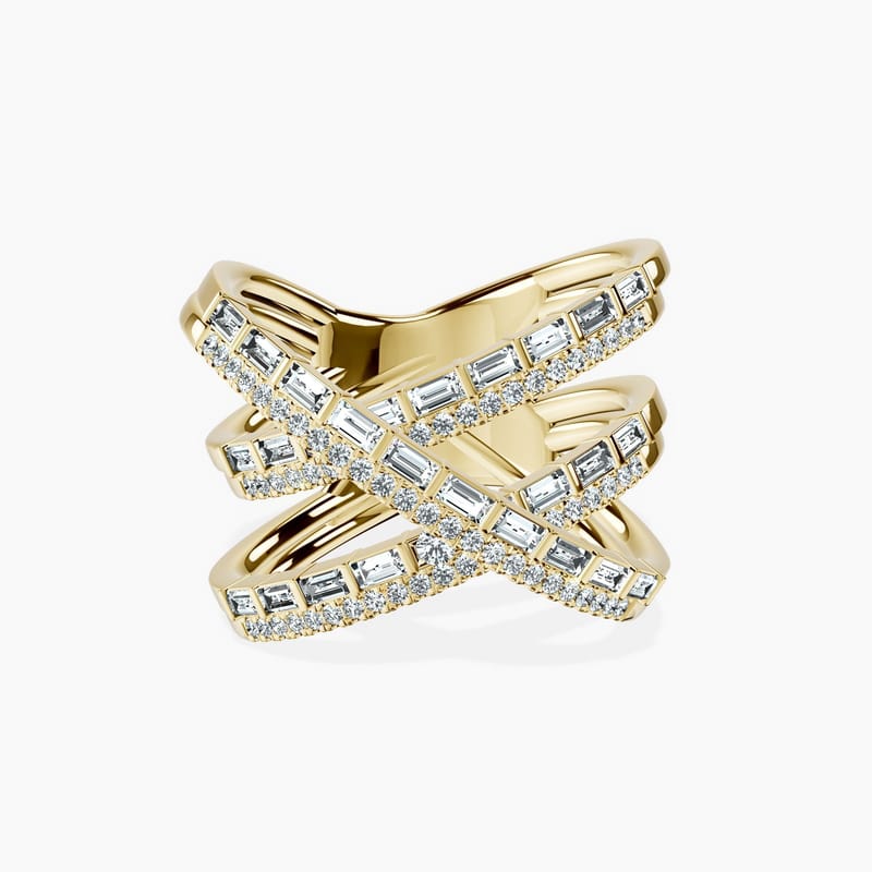 3 Row Baguette & Round Crossover Ring