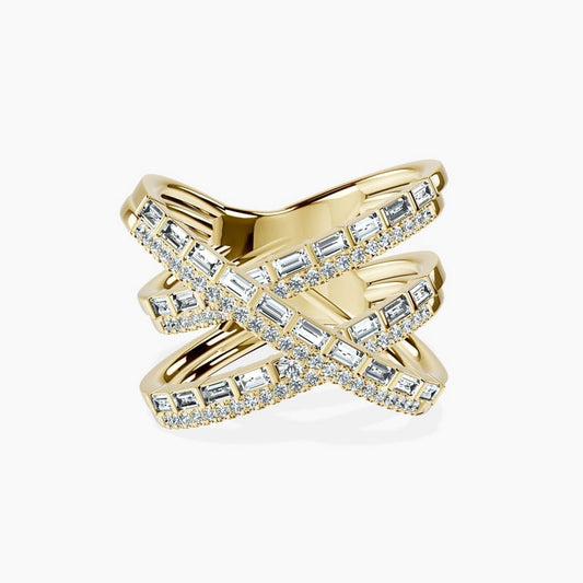 3 Row Baguette & Round Crossover Ring