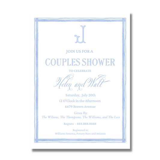 Single Monogram Border - Bridal Shower Invite