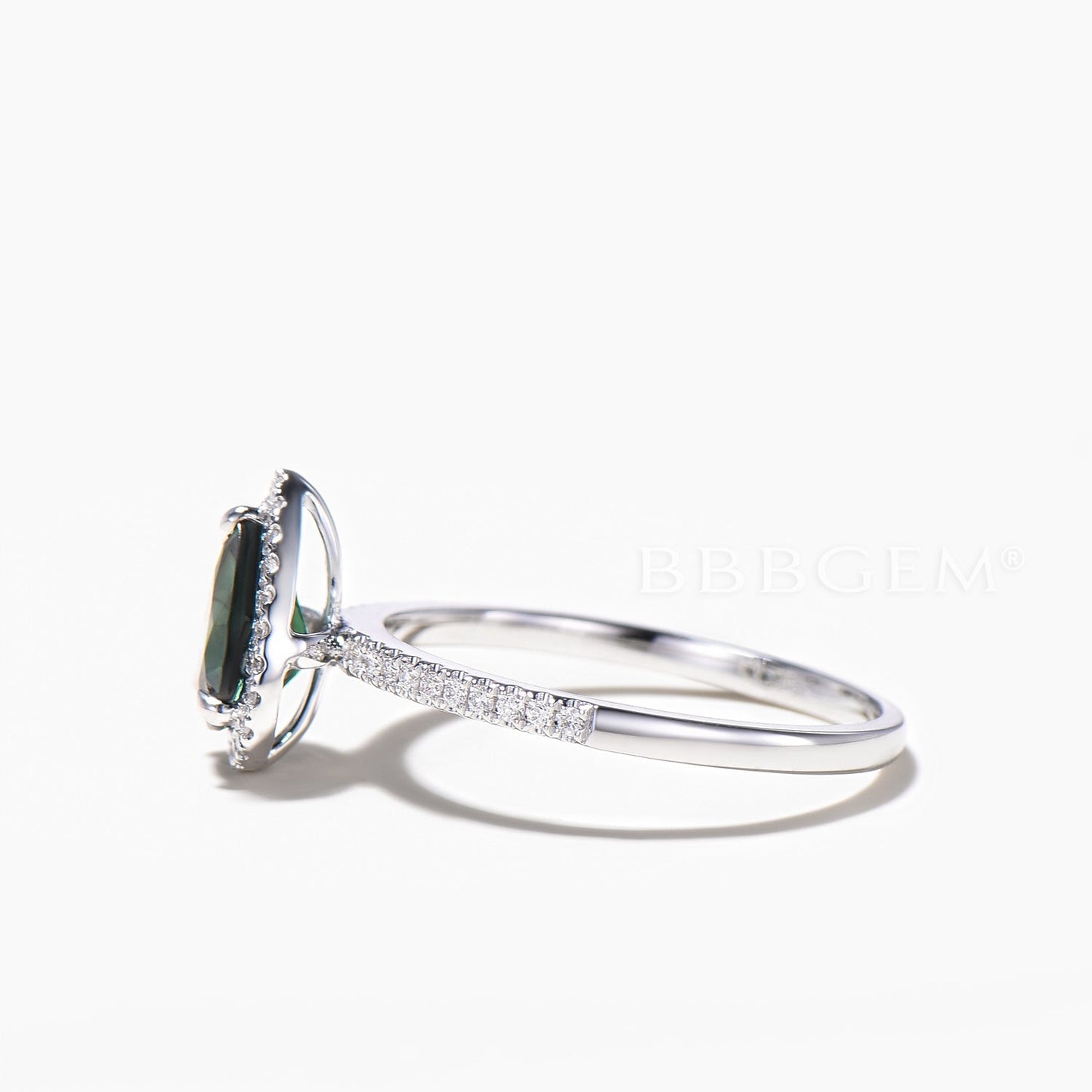 1.25CT Pear Cut Natural Green Tourmaline Engagement Ring Diamond Halo Ring