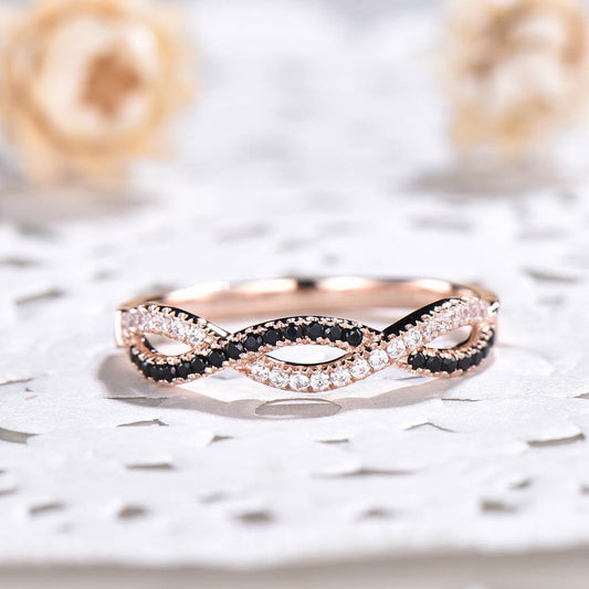 Infinity Black Diamond Wedding Band for Women Half Eternity