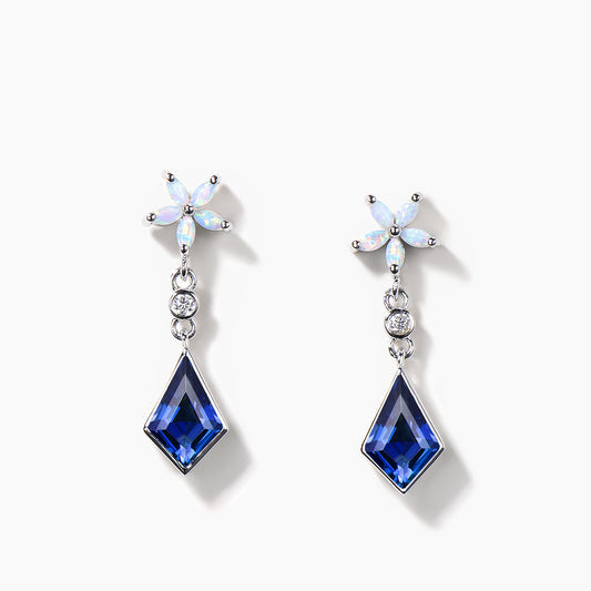 Kite Cut Sapphire Bezel Set Drop Earrings Marquise Opal Wedding Earrings