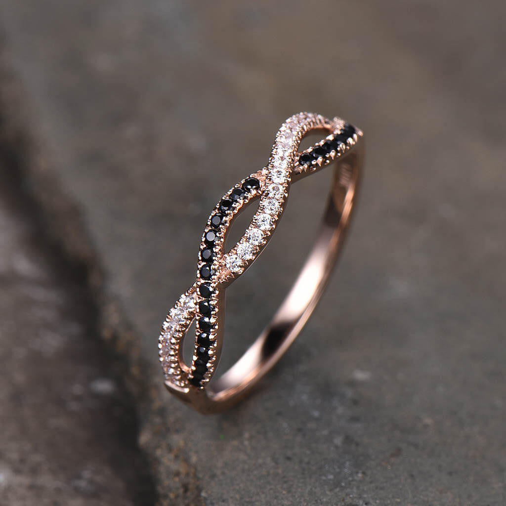 Infinity Black Diamond Wedding Band for Women Half Eternity