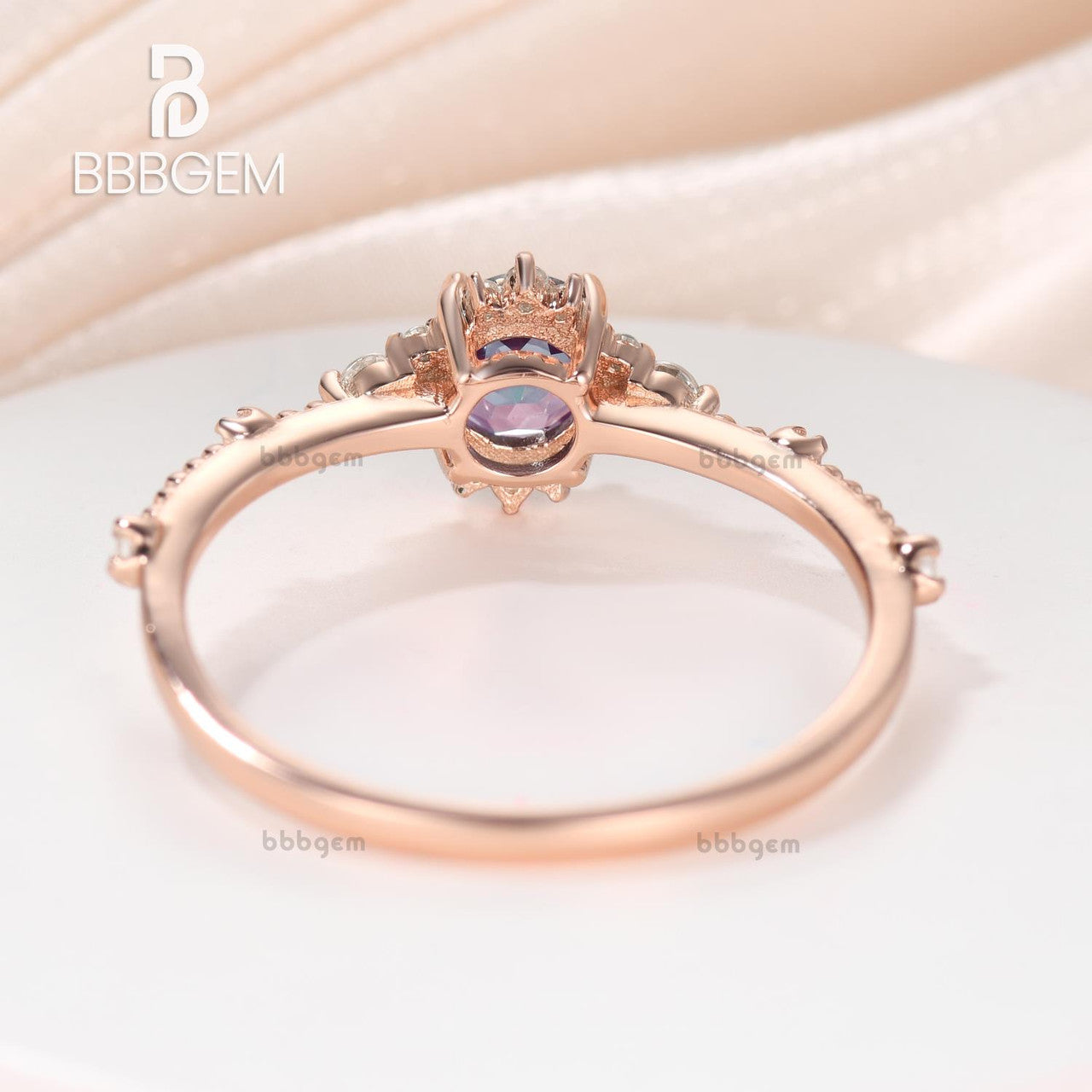 1/2 Carat Round Alexandrite And Diamond Ring Minimalist 14K/18K