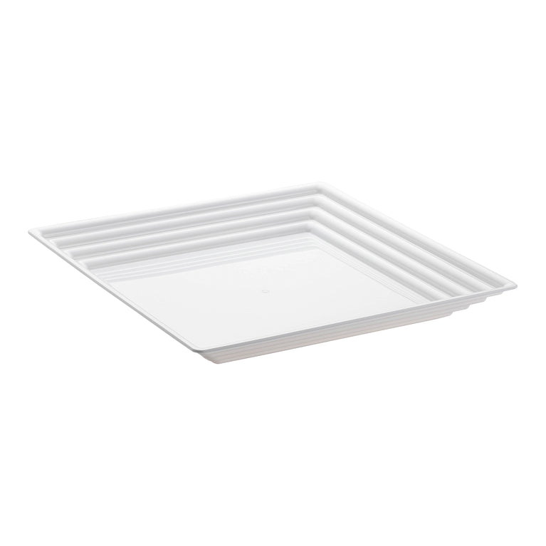 12" x 12" White Square with Groove Rim Plastic Serving Trays