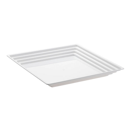 12" x 12" White Square with Groove Rim Plastic Serving Trays