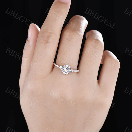 1.5CT Three Stone Oval Cut Moissanite Engagement Ring Solid White Gold
