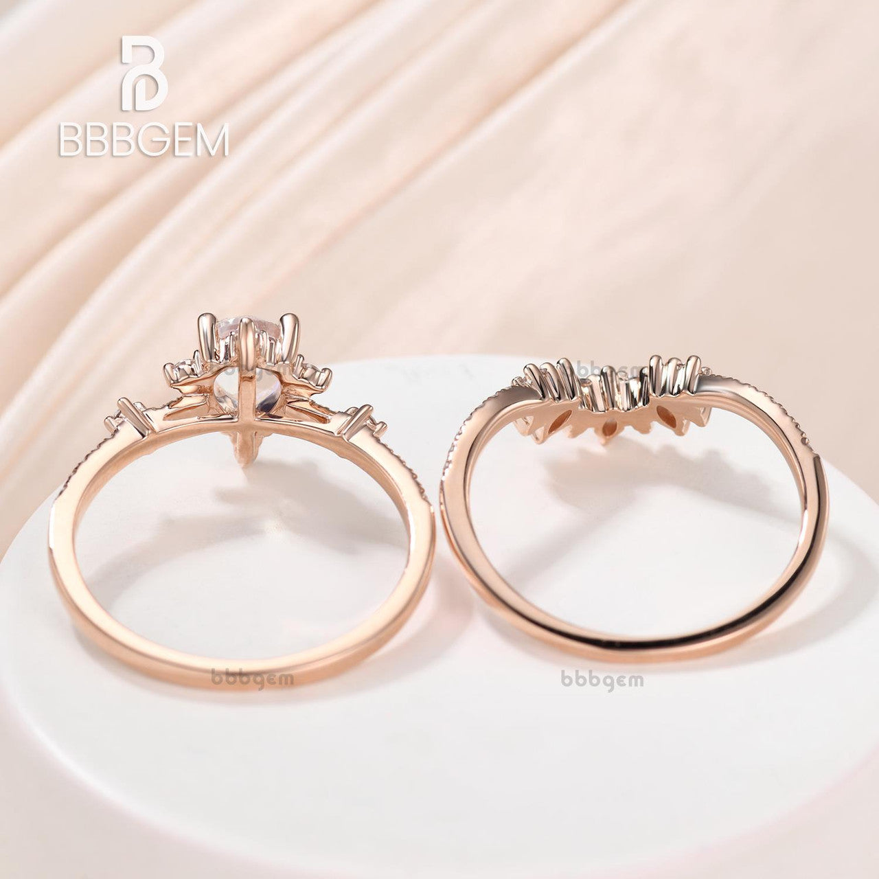 14K/18K Gold Pear Shaped Moonstone Diamond Art Deco Engagement Ring Set