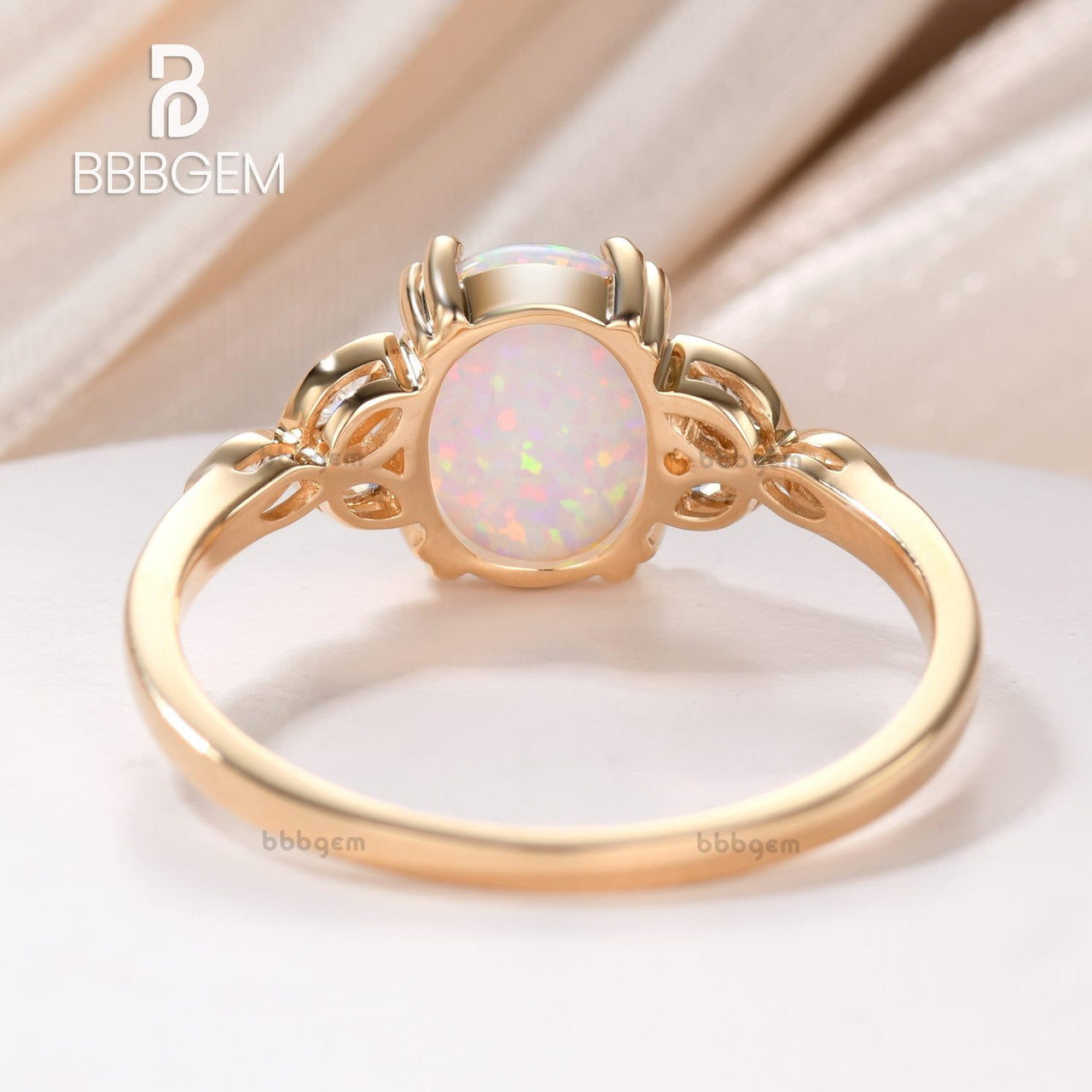 14K/18K Gold Vintage Oval White Opal Moissanite Rose Gold Engagement Ring 10x8mm 3.5 Carat