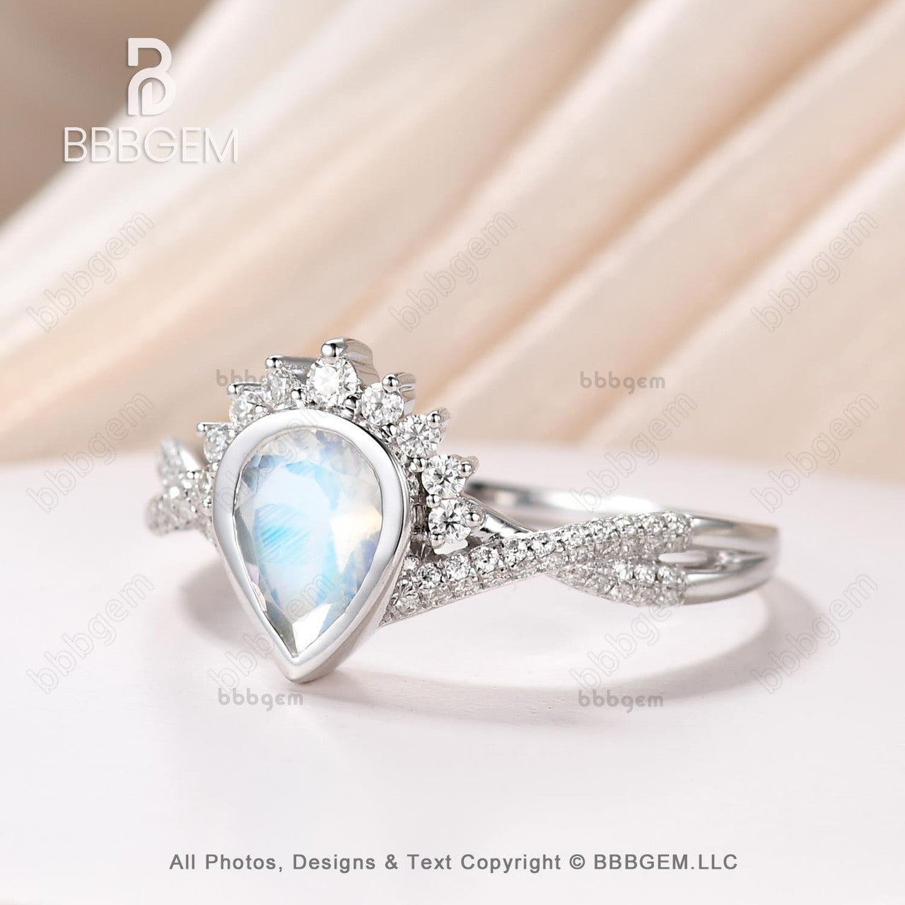 14K/18K Vintage Pear Shaped Moonstone Engagement Ring Twisted Band Engagement Ring