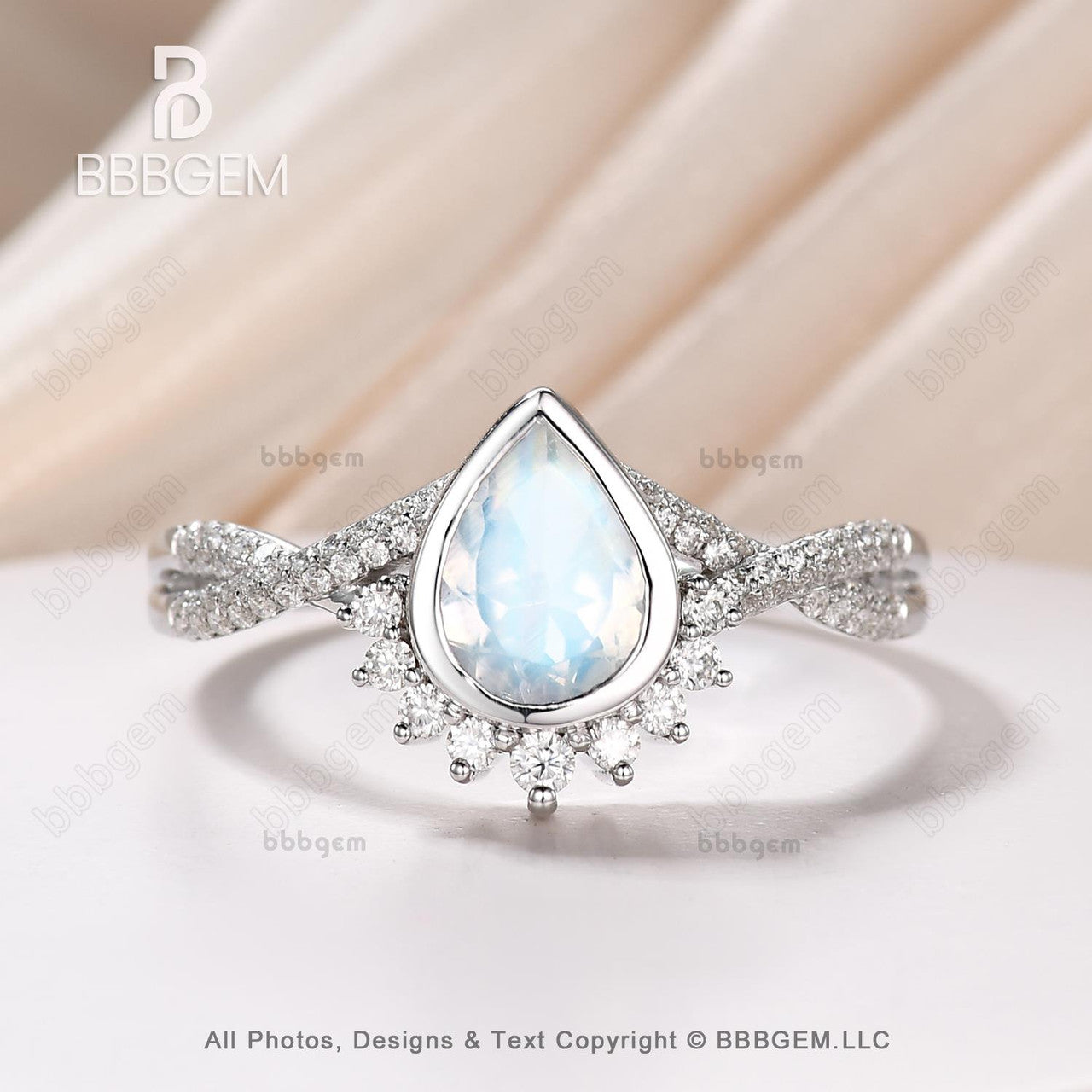 14K/18K Vintage Pear Shaped Moonstone Engagement Ring Twisted Band Engagement Ring