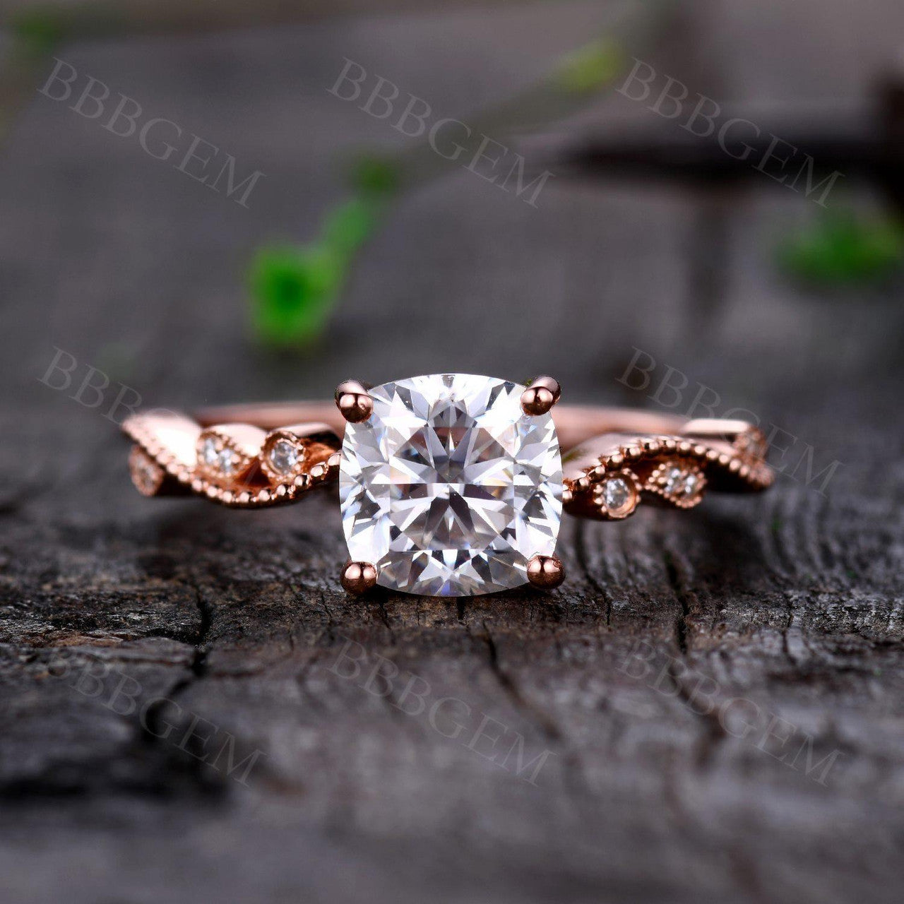 1.7CT Art Deco Cushion Cut Moissanite Engagement Ring In Rose Gold