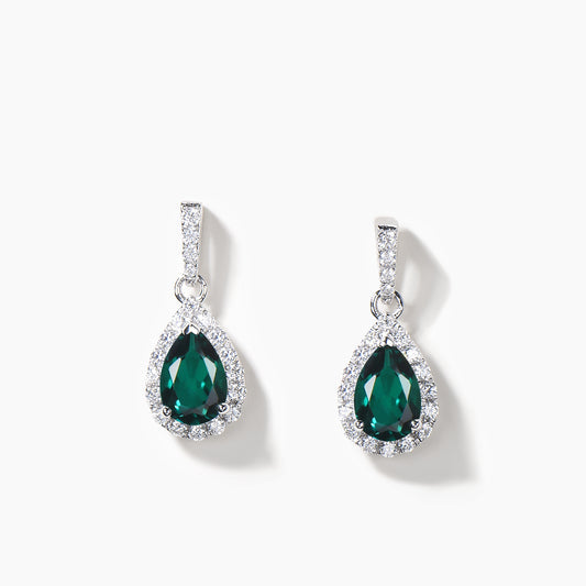 1.25CT Teardrop Cut Emerald Drop Earrings Diamond Halo White Gold Earrings