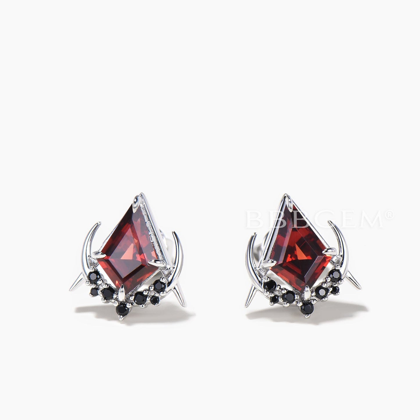 Kite Cut Natural Garnet Stud Earrings Black Spinel Celestial Wedding Earrings