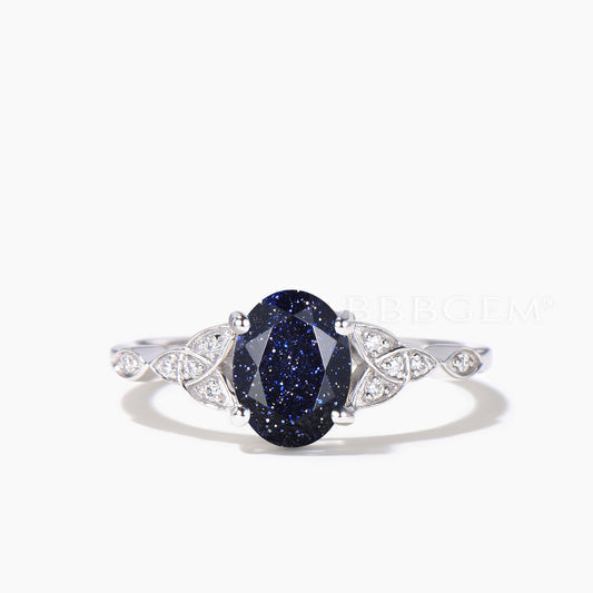 1.5CT Oval Cut Blue Sandstone Engagement Ring Diamond Celtic Knot Ring