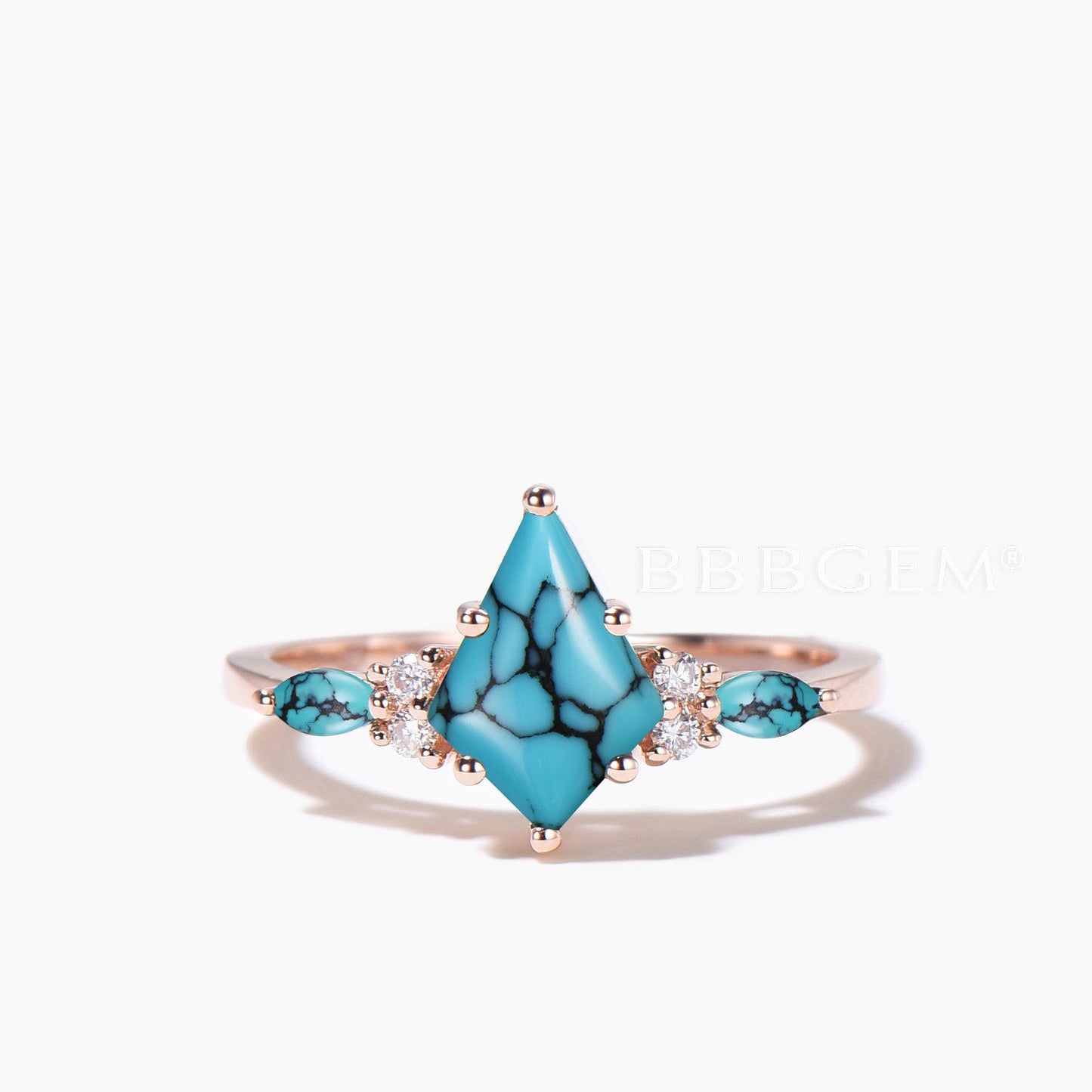 3PC Ring Set 1CT Kite Cut Turquoise Engagement Ring Diamond Curved Band