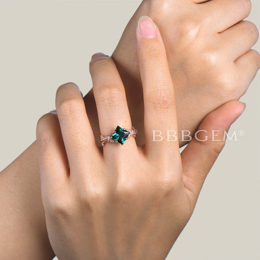2CT Princess Cut Emerald Butterfly Wedding Ring Diamond Nature Inspired Ring